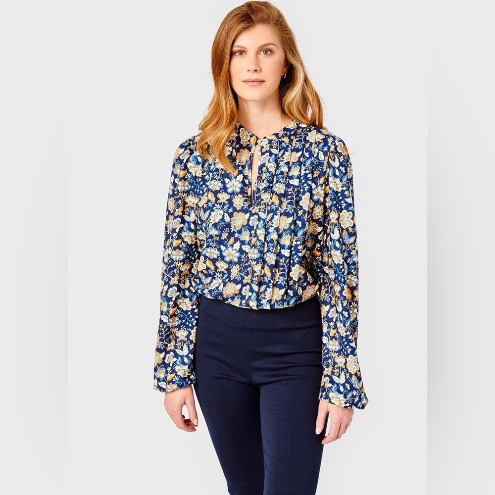 Cartolina‎ Nantucket • NWT Poppy Polyester Pleated Blouse Sz XS Preppy Office